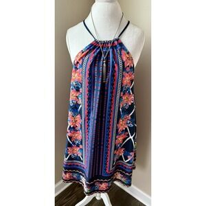 Hippie Boho Floral swing Dress Flowy Y2K Beachy festival tropical vaca wear L